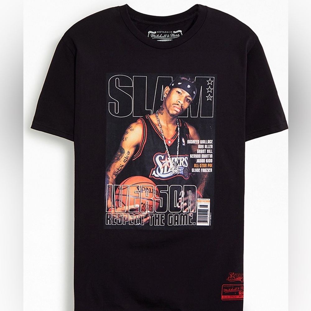 MITCHELL & NESS Allen Iverson SLAM MAGAZINE Unisex Black Shirt 🏀